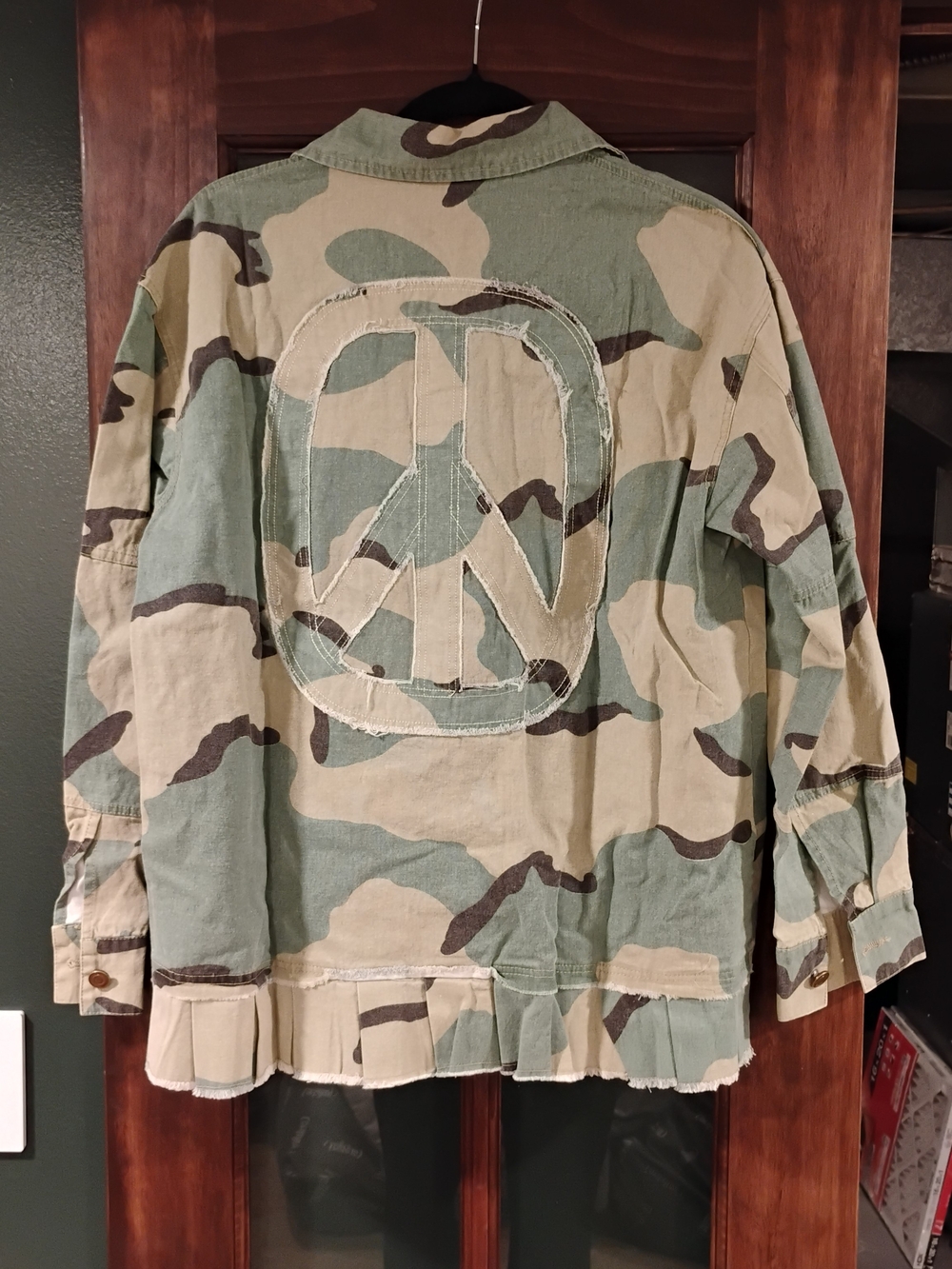 Camo Peace Patch Jean Jacket - Green Camouflage